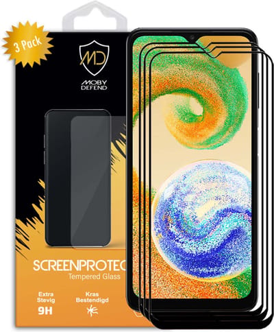 3-Pack MobyDefend Screenprotectors - Geschikt voor Samsung Galaxy A04s - Screensaver Met Zwarte Randen - Gehard Glas