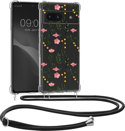 kwmobile telefoonhoesje geschikt voor Google Pixel 6a - Hoesje met telefoonkoord - Back cover voor smartphone - Case in poederroze / groen / transparant