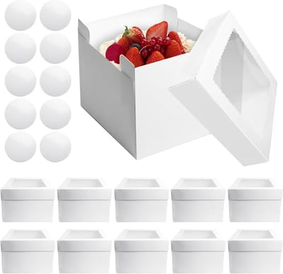 Set van 10 stevige cakeboxen met venster - Perfecte verpakking voor taarten en desserts, 30 x 30 x 20 cm