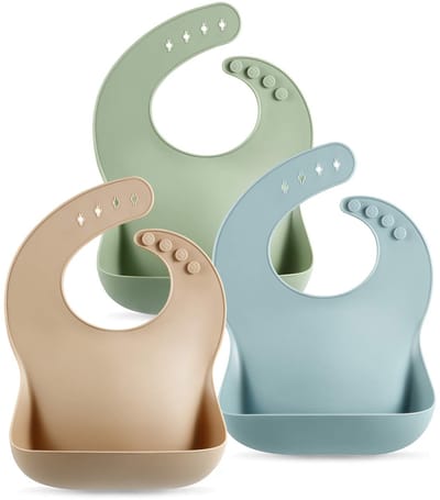 Set van 3 siliconen babyslabbetjes, waterdicht, zacht, unisex, 10-72 maanden (bruin/blauw/groen) Bruin/blauw/groen