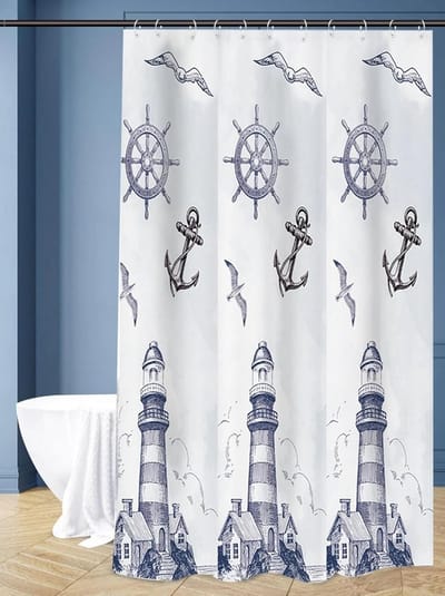 Waterafstotend Douchegordijn 180x180 cm met Vuurtoren en Zeegezicht