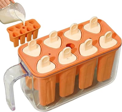Ijsjesmaker - Vormen met Stokjes - Thuis Lekkernijen Maken - Herbruikbaar en Makkelijk - 8-delig - Oranje