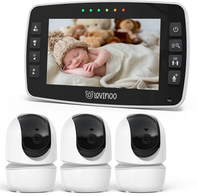 Lovinoo Babyfoon met 3 Camera's - Baby Monitor - Op Afstand Bestuurbaar - Babyphone - Temperatuursensor - Uitbreidbaar Tot 4 Camera's - Terugspreekfunctie - Zonder Wifi en App - 4.3 Inch HD Scherm