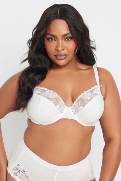 Yours 2 Pack Nietvoorgevormde Bh's Met Bloemenkant En Beugel In Zwart/Wit Size 85C