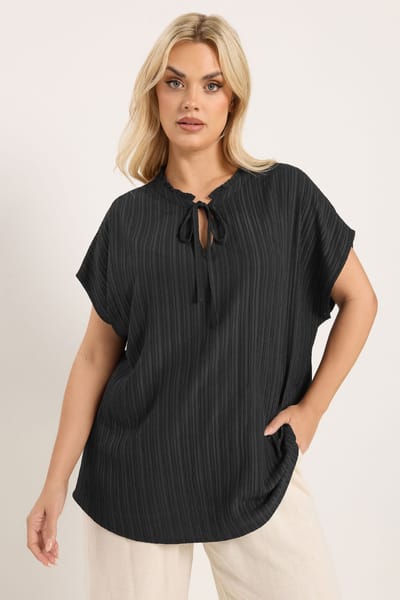 Yours Top Met Textuur En Vhals Met Strikdetail In Zwart Size 46