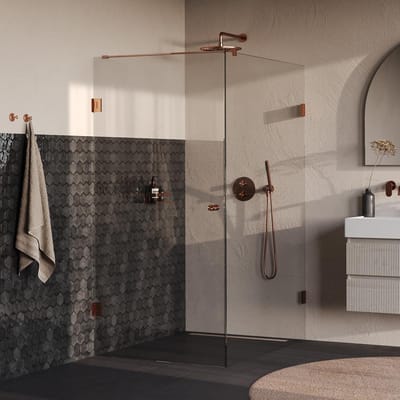 Brauer Void - Carving Douchecabine met Draaideur - Helder Glas - 90x140x200 cm - incl. Glascoating - PVD Koper Geborsteld