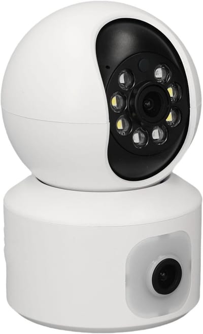 Beveiligingscamera Thuis - Slimme Wifi Camera - Huisbewaking - Dubbele Lens 360 Graden - 14 x 12 x 9 cm