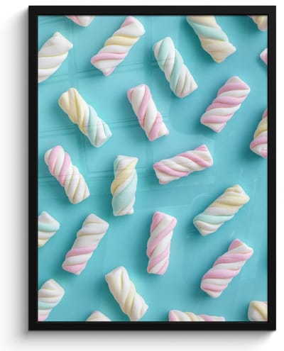 Poster in lijst - Fotolijst 50x70 cm - Posters - Spekjes - Pastel - Snoep - Blauw - Posterlijst zwart - Decoratie - Wanddecoratie woonkamer - Muurdecoratie slaapkamer