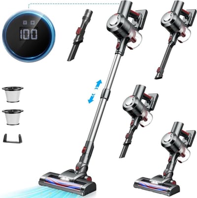 White-Label® Stofzuiger Zonder Zak - Steelstofzuiger Draadloos - Steelstofzuigers - Stofzuigers - Vacuum Cleaner - Grijs
