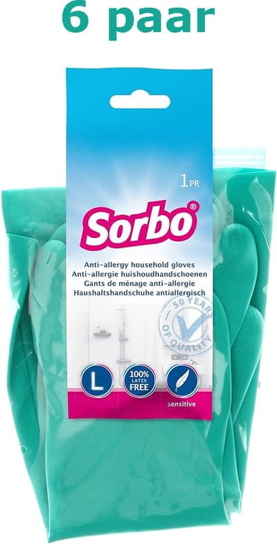Sorbo | 6 paar Huishoudhandschoenen anti-allergie  | Maat L | Latexvrij | Groen