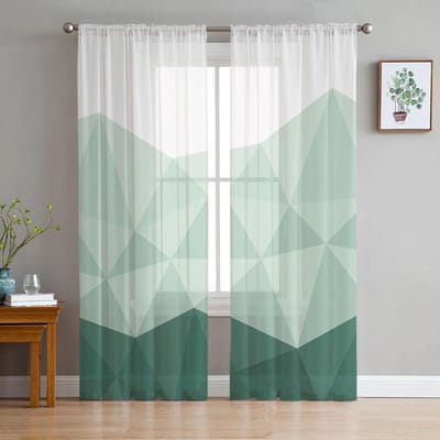 Geometrische Groene Verloop Driehoek Tule Gordijnen voor Woonkamer Keuken Slaapkamer Transparante Tule voor Café Hotel Moderne Huisdecoratie 135W x 114H(cm) white