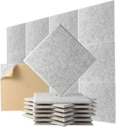 Geluidsisolatie Zelfklevend door Akoestische Panelen - 12-pack - Akoestische panelen - 30 x 30 x 1 cm - Akoestische panelen van polyester met hoge dichtheid - Zilvergrijs - Thuiskantoor - Geluidsabsorptie en geluidsreductie