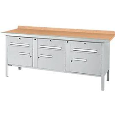 Box-type werkbank Schäfer Shop Select PWi 200-5, beuken multiplex blad, met stalen rand, tot 750 kg, B 2000 x D 700 x H 840 mm, blank aluminium