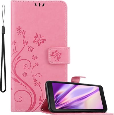 Cadorabo Hoesje geschikt voor Samsung Galaxy XCover 5 in BLOEMEN ROZE - Beschermhoes in bloemmotief met magnetische sluiting, standfunctie en kaartsleuven Book Case Cover Etui
