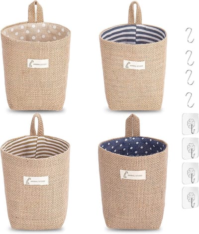 SnelShoppen - 4 Stuks Hangende Organiser, Hangende Mandjes, Wandopberger, Vouwbare Opbergzak met S Handvat en J Haken, Duurzaam Materiaal, 12x10x13cm,