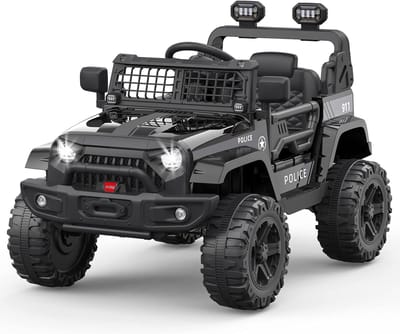HOERFURIY-Elektrische kinderauto-Elektrische auto voor kinderen, 12 V Elektrische auto voor kinderen met veerophanging, ledverlichting, Bluetooth, 2 snelheden voor kinderen van 3 tot 8 jaar, zwart