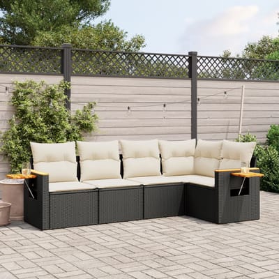 vidaXL - 5-delige - Loungeset - met - kussens - poly - rattan - zwart