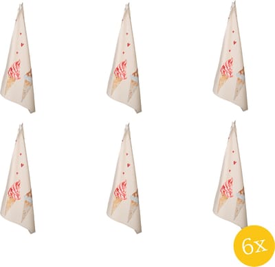 Clayre & Eef Theedoek set van 6 stuks 50x70 cm Beige Roze Katoen Rechthoek Ijsjes Keukenhanddoek