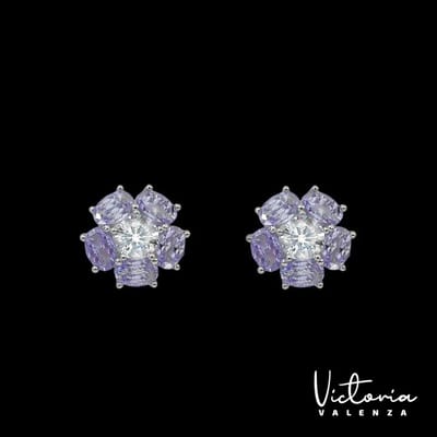 Victoria Valenza 925 Sterling Zilveren Bloem Oorbellen met Lila Zirkonia Stenen - Oorknoppen - 925 sterling zilver - Zilverkleurig - Bloem oorbellen - Zirkonia