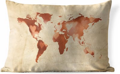 Buitenkussens - Tuin - Vintage wereldkaart met hartenpatroon - 50x30 cm