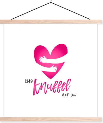 Posterhanger incl. Poster 40x40 cm - Schoolplaat - Sterkte - Quotes - Knuffel - Textielposter - Blanke latten