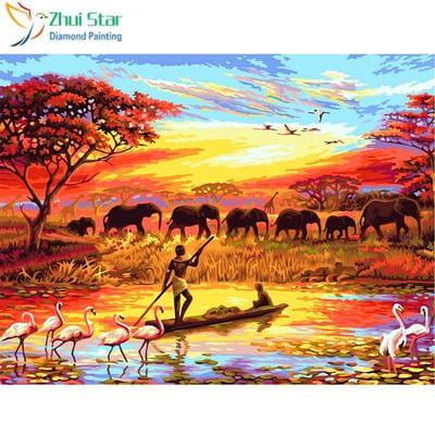 Peinture de diamant d'animaux d'afrique, broderie 5D à faire soi-même, mosaïque, images complètes, strass, éléphants 20X30CM yellow