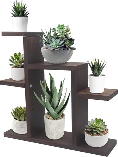 7-laags tafelblad vetplantenstandaard, houten raam plantenplank, bureauorganizer displayrek voor buiten bureau tuin balkon terras