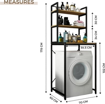 SnelShoppen - Bovenrek Voor Wasmachine, Organizer, Ruimtebesparend, 3 Niveaus Hout E1 En Staal, Ideaal Voor Wasmiddelen
