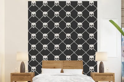 Behang - Fotobehang Patronen - Skull - Botten - Piraten - Jongens - Kinderen - Kids - Jongetje - Breedte 225 cm x hoogte 280 cm