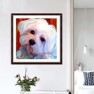 Diamant Schilderij   Witte Hond  Borduurwerk Kruissteek 5D Huisdecoratie Cadeau 30x30CM white