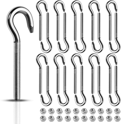 Dailygoods- Schroefhaak M6 - 20 Stuks Roestvrij Staal - Met Moeren - Sterk en Duurzaam - Voor Ophangen van Lichten - Ideaal voor Decoratie - Haak