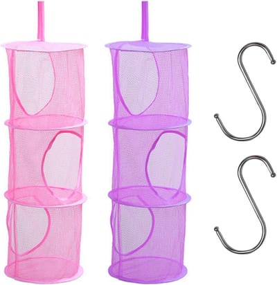 Hangend Opbergnet - Opbergmand S-vorm - Ruimte Besparen - Opvouwbaar en Ademend - 27x75 cm - Roze Paars