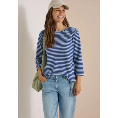 Shirt met 3/4-mouwen, ronde hals en strepen