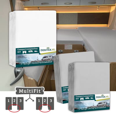 Dexitex 1 x molton 2 x hoeslaken LICHT GRIJS/ 3 delige set-Geschikt voor Camper lengtebedden of enkele bedden