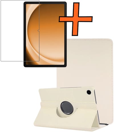 Hoesje - Geschikt voor Samsung Galaxy Tab A9 - Met Screenprotector - 360 Graden Draaibare Hard Cover Case - Tablet Hoes Draaibaar - Wit
