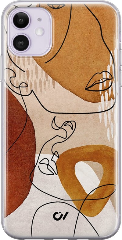 Hoesje geschikt voor Apple iPhone 11 - Abstract Shape Faces - - Bruin - Apple - Casevibes