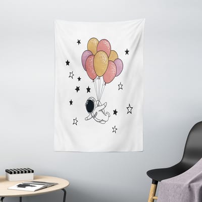 ABAKUHAUS Fantasietapijt, Astronaut met Ballonnen, Woonkamer Slaapkamer Wanddoek Zijdezacht Satijn Wandtapijt, 100 x 150 cm, Meerkleurig