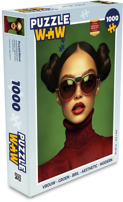 Puzzel Vrouw - Groen - Bril - Aesthetic - Modern - Legpuzzel - Puzzel 1000 stukjes volwassenen