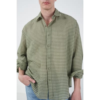 Heren Ontspannen Geruite Poplin Shirt