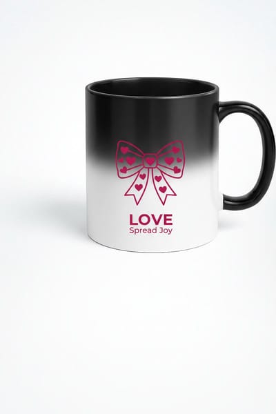 Magische Mok 'LOVE Spread Joy' met Harten Strik | Warmtegevoelige Koffiemok Cadeau