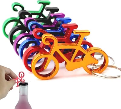 Fiets Sleutelhanger met Flesopener - 10 Stuks Aluminium Sleutelhanger voor Drankjes, Leuk Cadeau voor Fietsers en Feesten