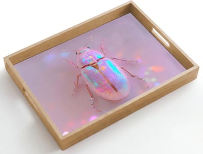 Dienblad hout 50x35 cm - Schootdienblad - Kever - Metallic - Lichteffect - Roze - Borrelplank rechthoek - Plateau dienbladen