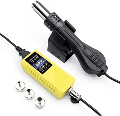 Soldeerstation 2-in-1 - Heteluchtbout Rework - Elektronica Reparatie - Dubbel LCD Display - 750W Hetelucht - Zwart