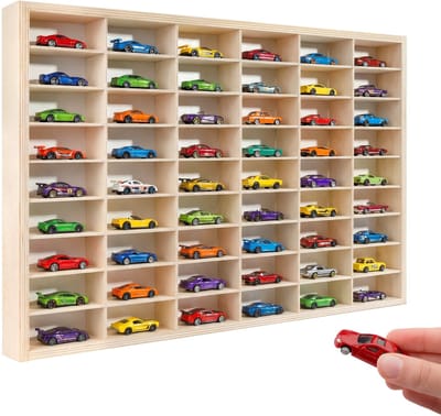 Creative Deco houten verzamelvitrine voor auto's - 54 verstelbare vakken | Horizontale wandplank voor miniaturen | Vitrinekast Hangende verzamelbox Verzamelvitrine 60 x 40 x 5,5 cm