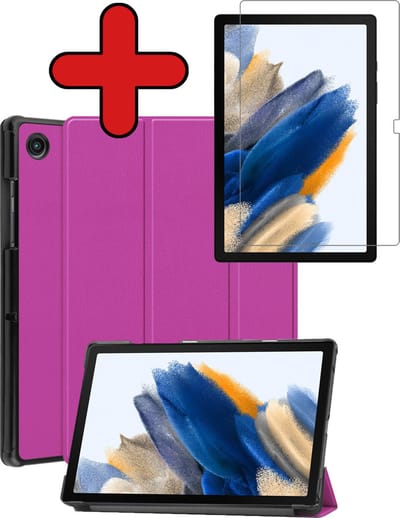 Hoesje - Geschikt voor Samsung Galaxy Tab A8 - Met Screenprotector - Hardcover Book Case - Trifold Bookcase Hoes - Hard Cover - Tablethoes - Paars