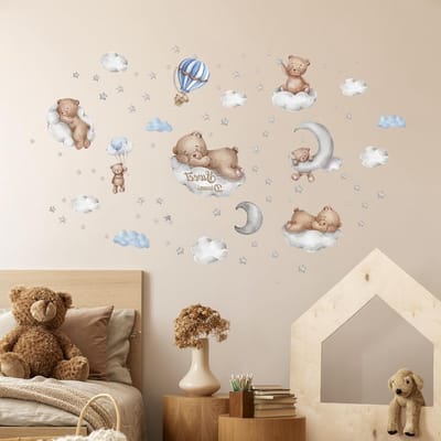 Slaapkamer Muurstickers met Beren, Maan en Sterren - Schattige Droom Decoratie voor Kinderen, Baby- en Speelkamers