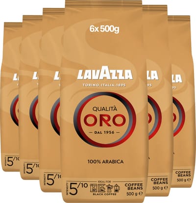 Lavazza Qualità Oro Koffiebonen - 100% Arabica Koffie Bonen - Intensiteit 5/10 - 6 x 500 gram