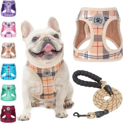 Honden Harnas - Hondenvest - Veilige Wandelingen - Geen Trek Ontwerp - Medium Borst - Beige Plaid