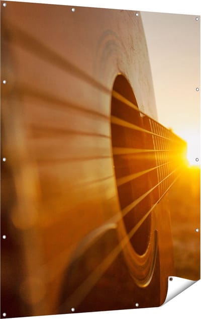 Gards Tuinposter Gitaar Spelen tijdens Zonsondergang - 120x160 cm - Tuindoek - Tuindecoratie - Wanddecoratie buiten - Tuinschilderij