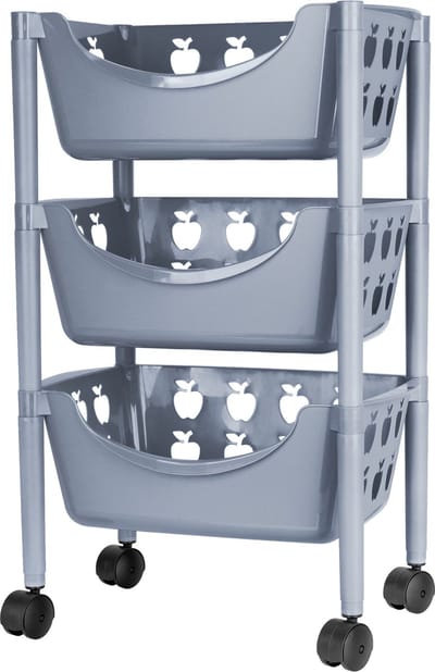 Juypal Keukentrolley met appelmotief - 3-laags - grijs - kunststof - 45 x 29,5 x 70,5 cm